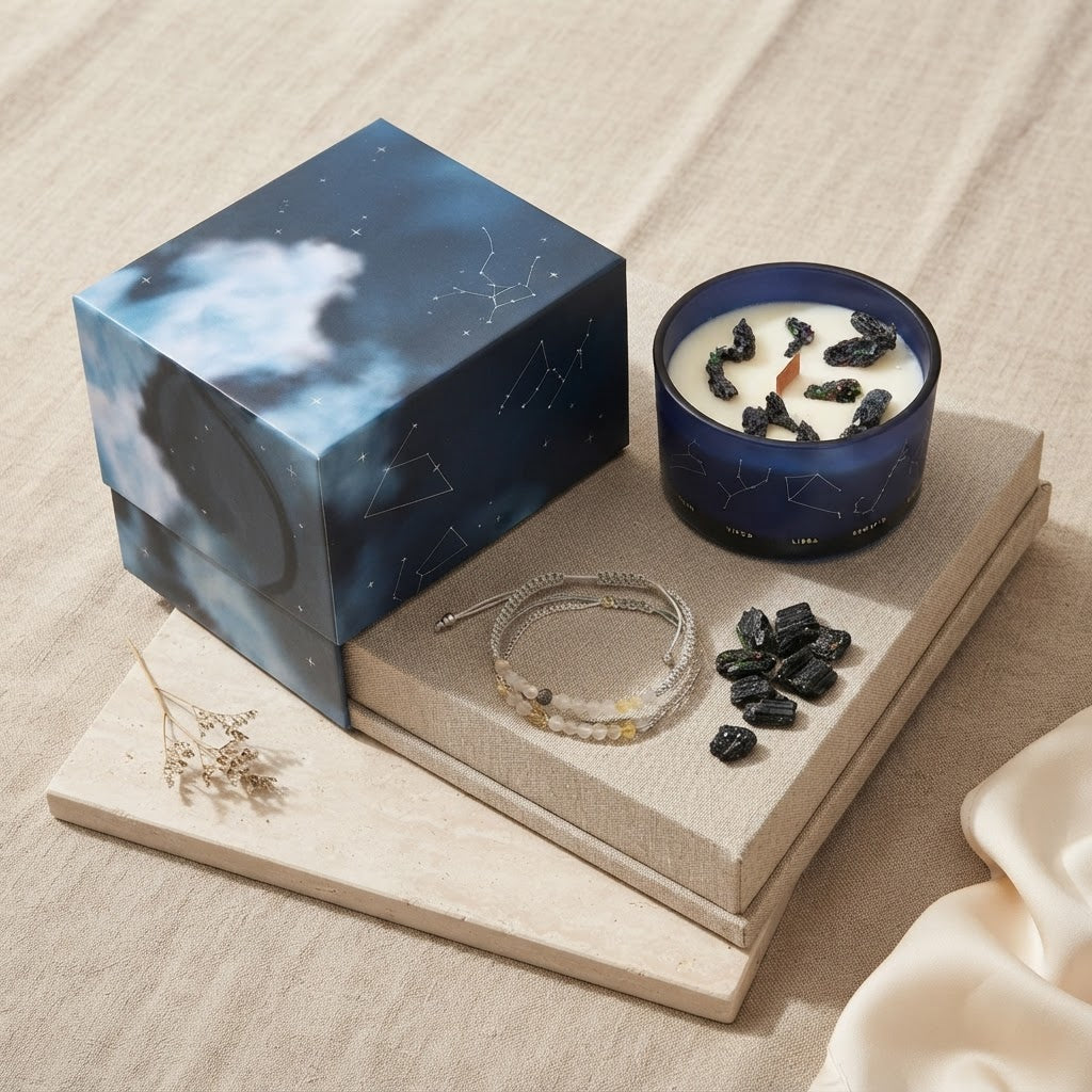 Coffret Astrologique Avenelya — Bougie, Cristaux & Bracelet